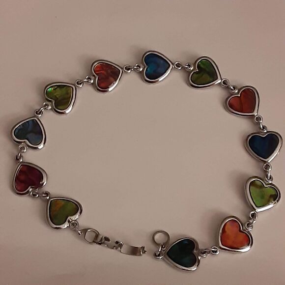 Multicolor silver tone 9" heart shaped bracelet - Picture 2 of 3